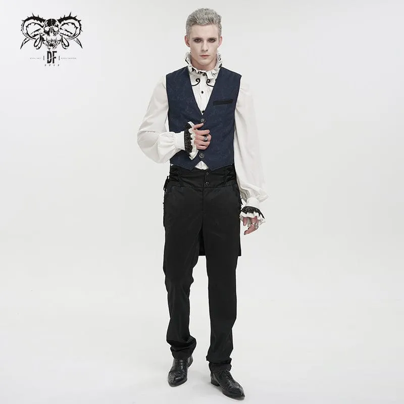 Men's Gothic Cashew Printed Swallow-tailed Waistcaot Blue