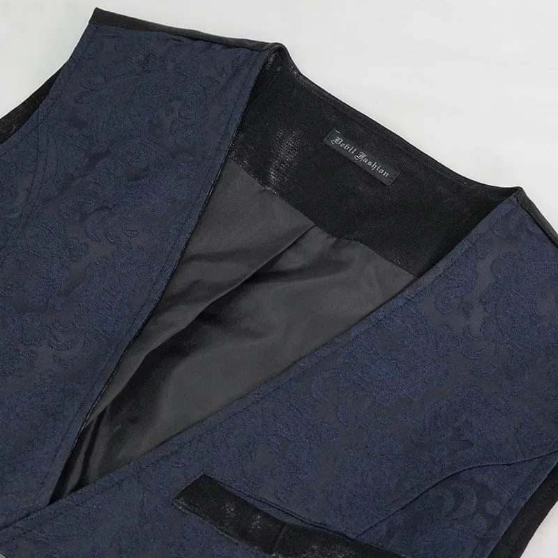 Men's Gothic Cashew Printed Swallow-tailed Waistcaot Blue