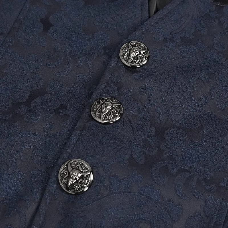 Men's Gothic Cashew Printed Swallow-tailed Waistcaot Blue
