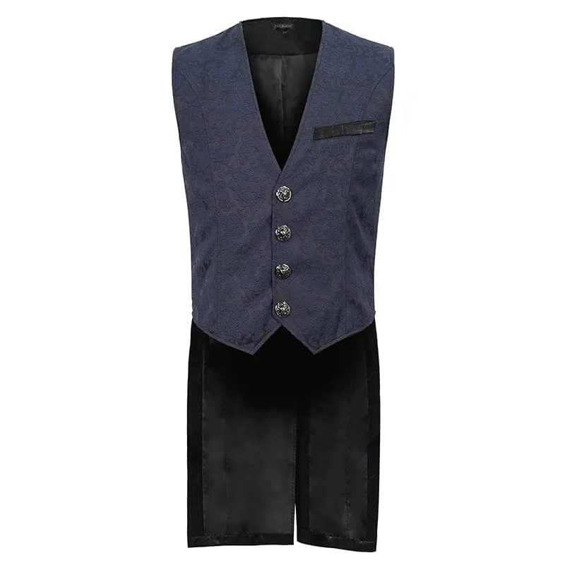 Men's Gothic Cashew Printed Swallow-tailed Waistcaot Blue