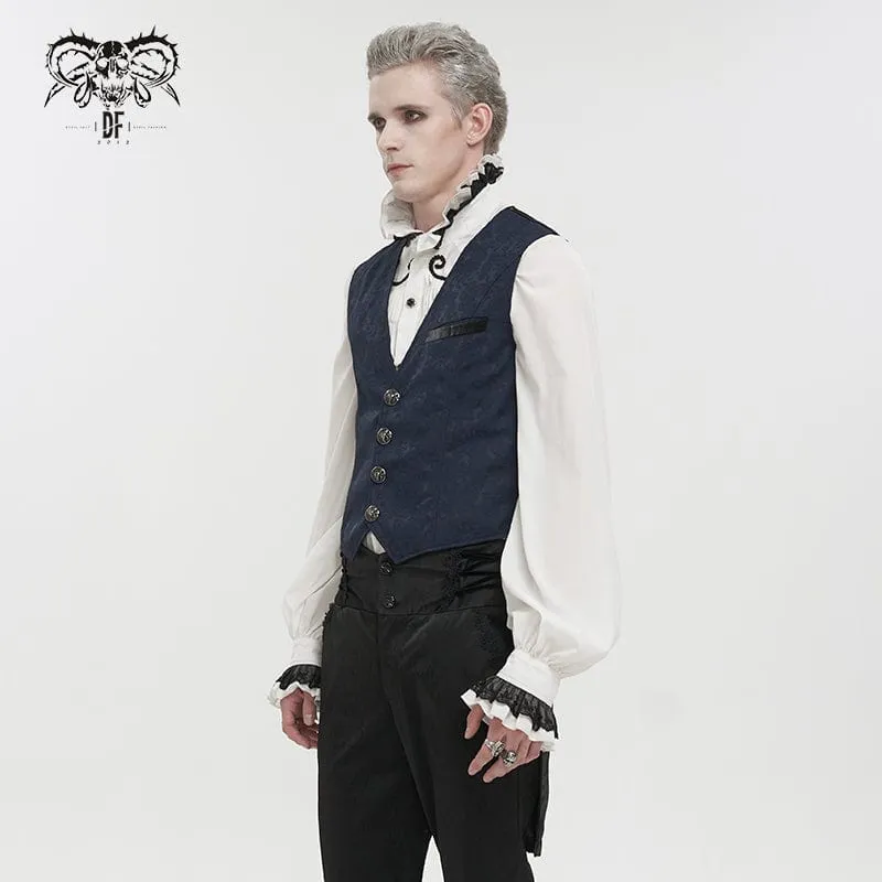 Men's Gothic Cashew Printed Swallow-tailed Waistcaot Blue