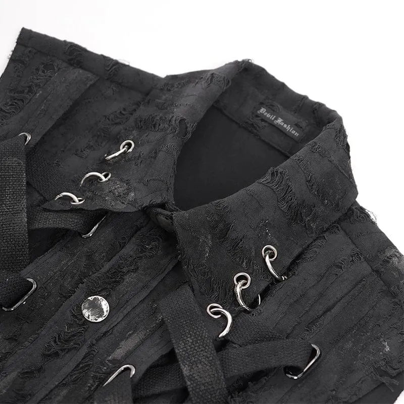 Men's Gothic Lace-up Ripped Ring Vest