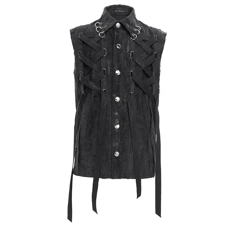 Men's Gothic Lace-up Ripped Ring Vest