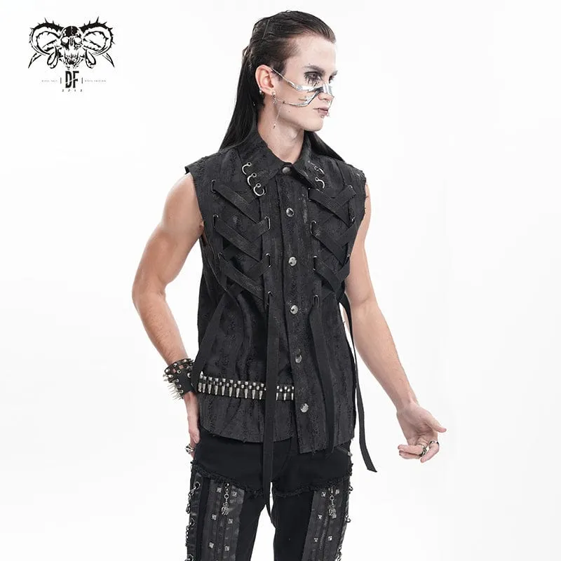 Men's Gothic Lace-up Ripped Ring Vest
