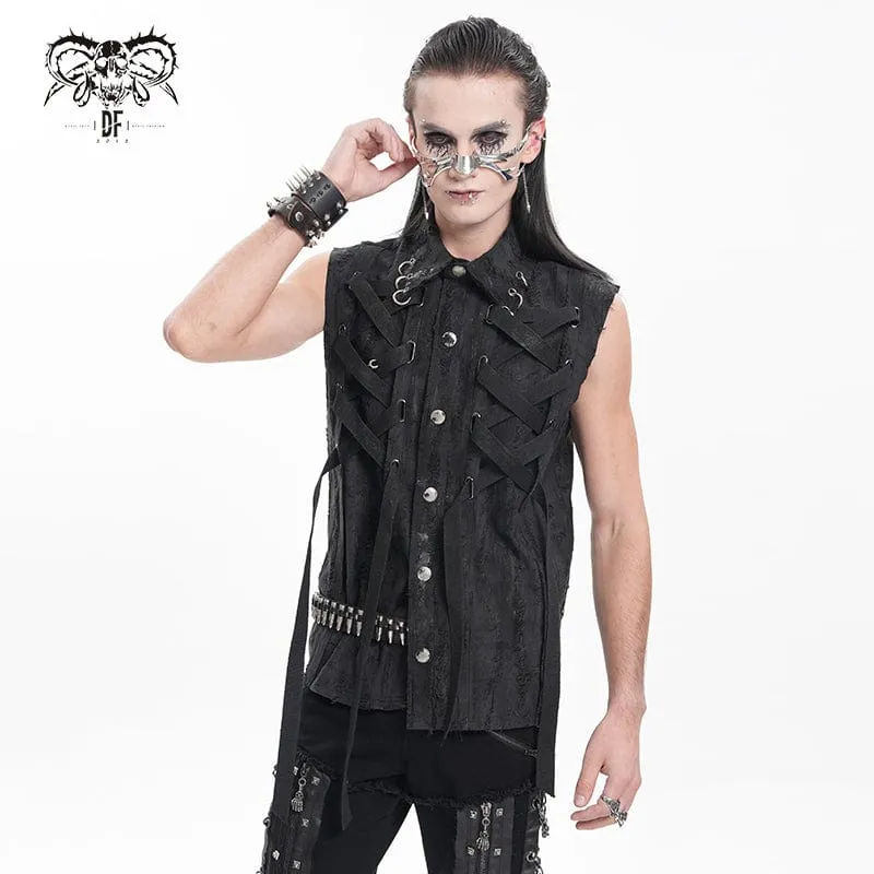 Men's Gothic Lace-up Ripped Ring Vest