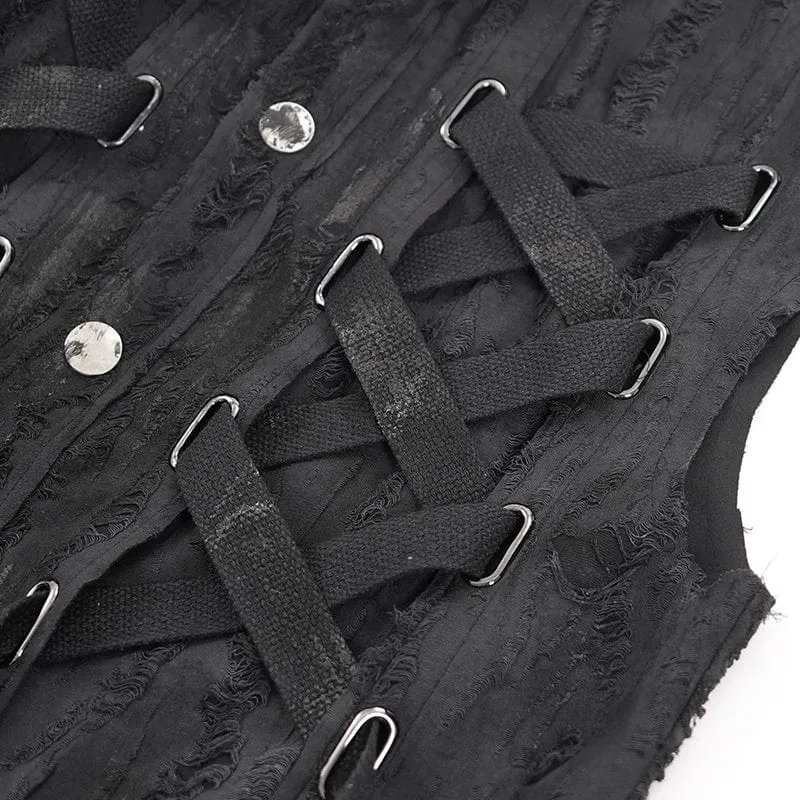 Men's Gothic Lace-up Ripped Ring Vest