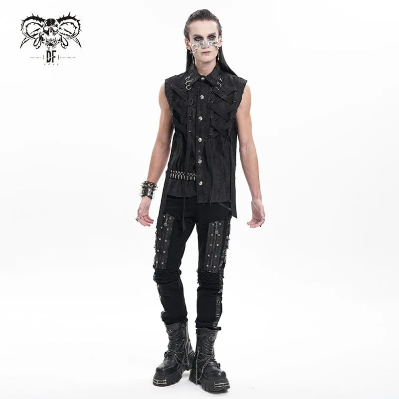 Men's Gothic Lace-up Ripped Ring Vest