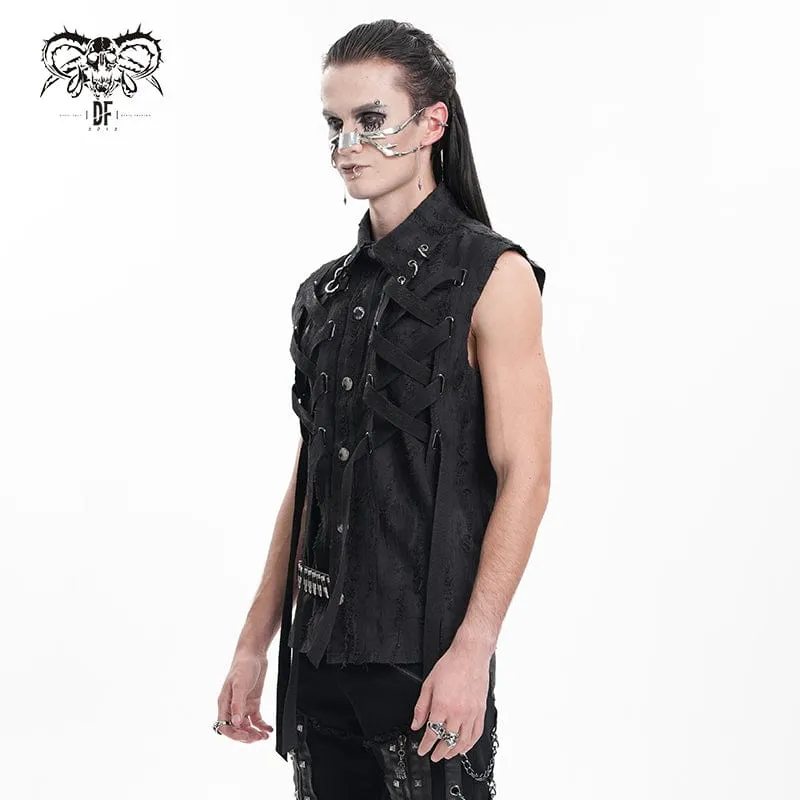 Men's Gothic Lace-up Ripped Ring Vest