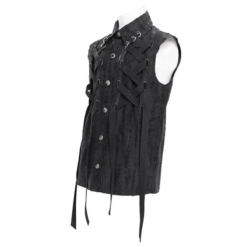 Men's Gothic Lace-up Ripped Ring Vest