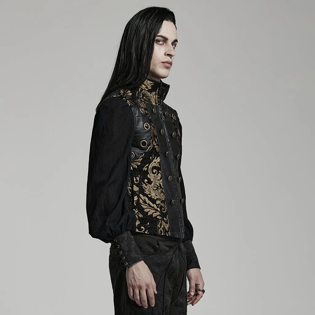 Men's Gothic Stand Collar Embossed Vest
