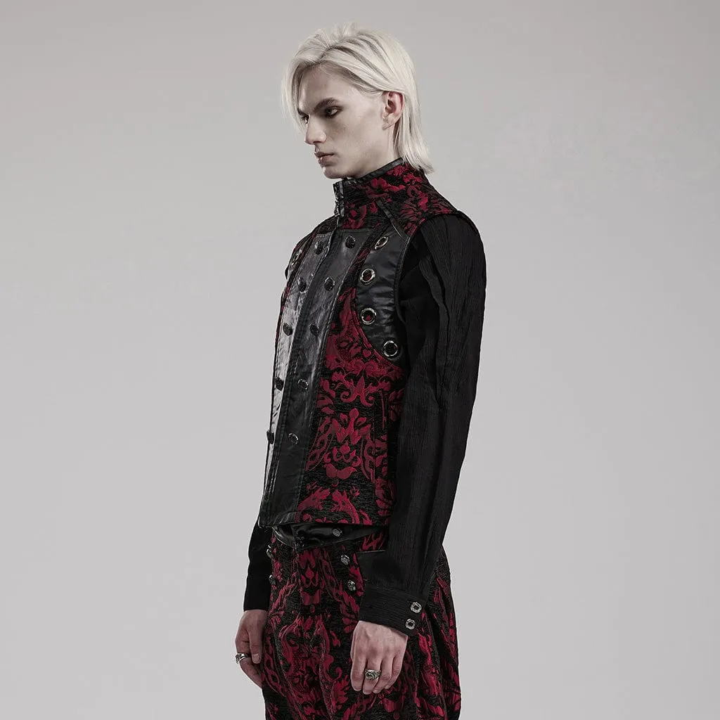 Men's Gothic Stand Collar Jacquard Splice Vest