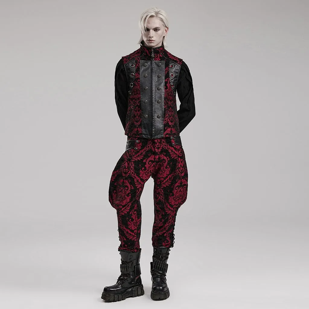 Men's Gothic Stand Collar Jacquard Splice Vest
