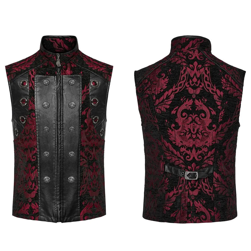 Men's Gothic Stand Collar Jacquard Splice Vest