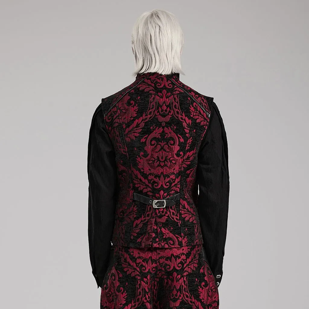 Men's Gothic Stand Collar Jacquard Splice Vest