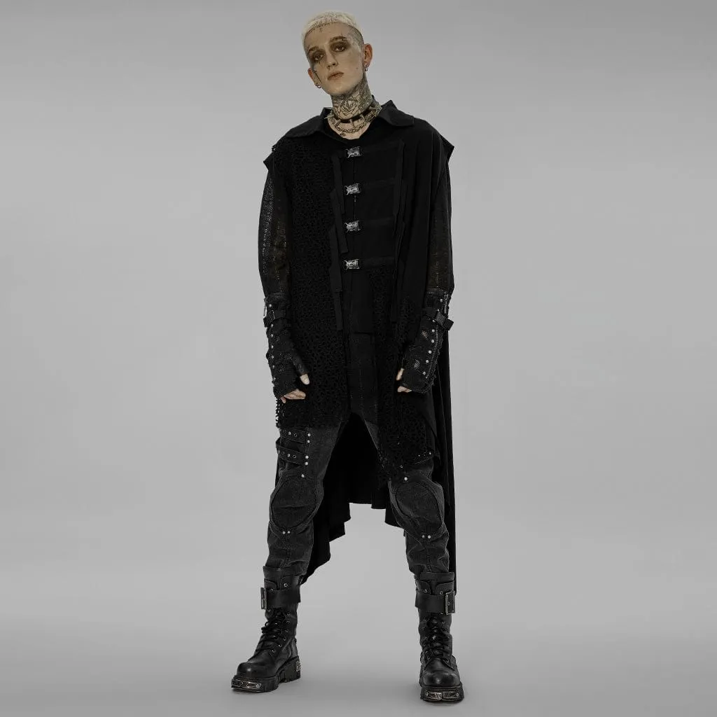 Men's Gothic Turn-down Collar Mesh Splice Irregular Vest