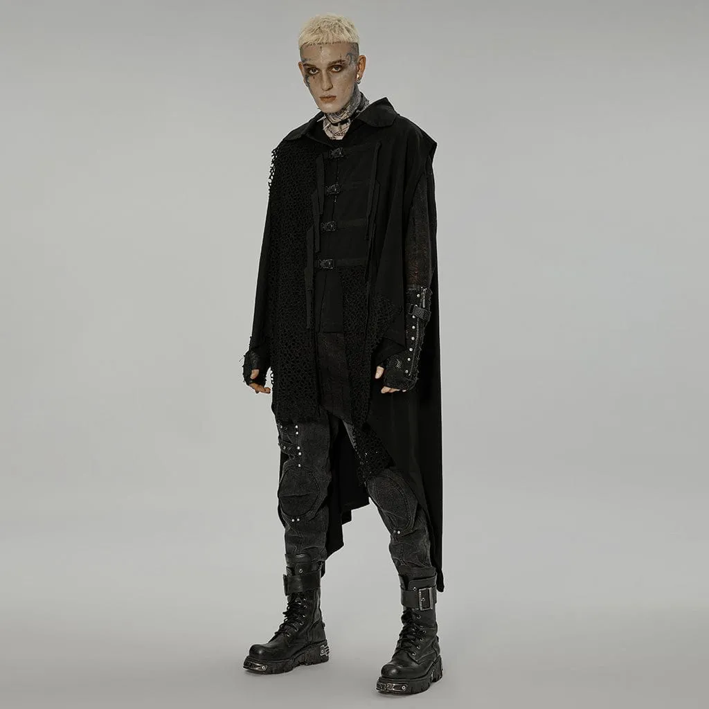 Men's Gothic Turn-down Collar Mesh Splice Irregular Vest
