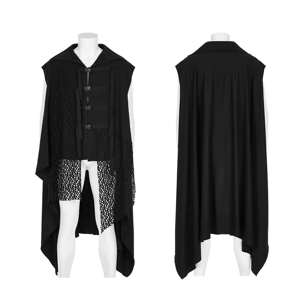 Men's Gothic Turn-down Collar Mesh Splice Irregular Vest