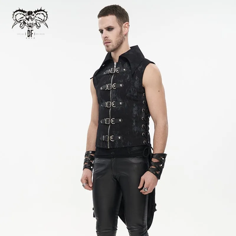 Men's Gothic Turn-down Collar Swallow-tailed Buckles Vest