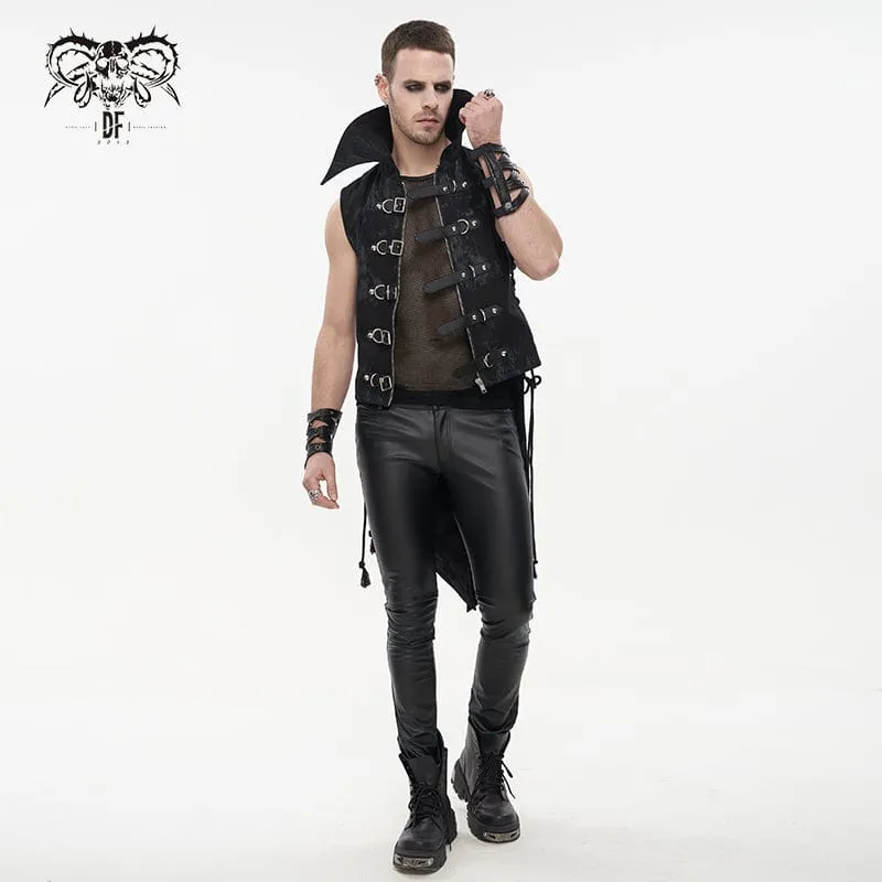 Men's Gothic Turn-down Collar Swallow-tailed Buckles Vest