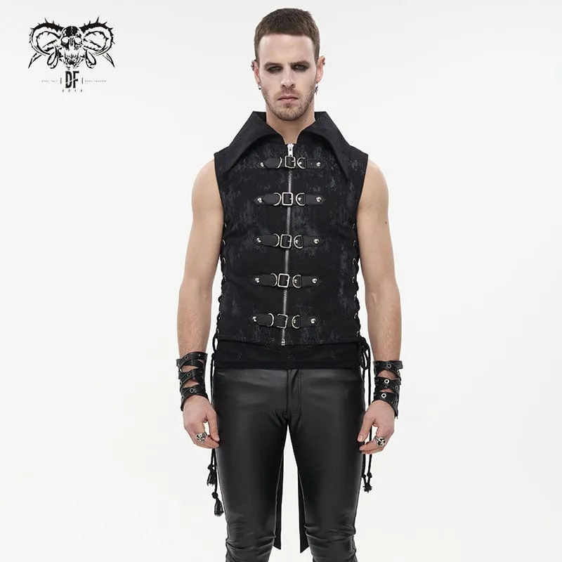 Men's Gothic Turn-down Collar Swallow-tailed Buckles Vest