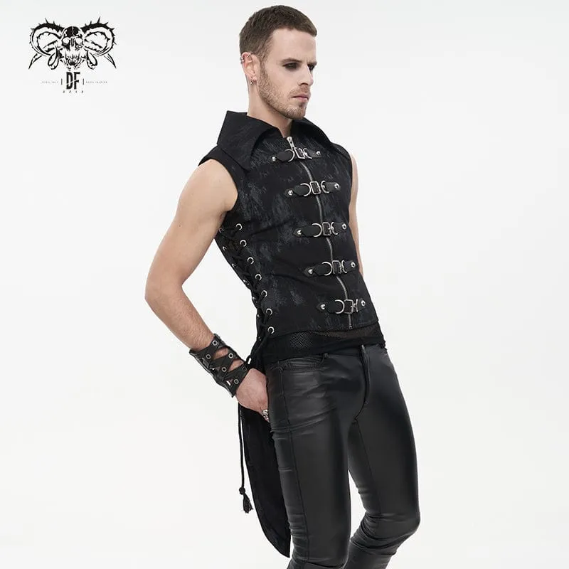 Men's Gothic Turn-down Collar Swallow-tailed Buckles Vest