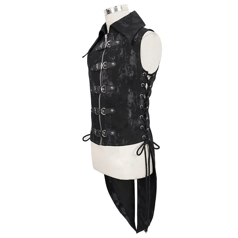 Men's Gothic Turn-down Collar Swallow-tailed Buckles Vest