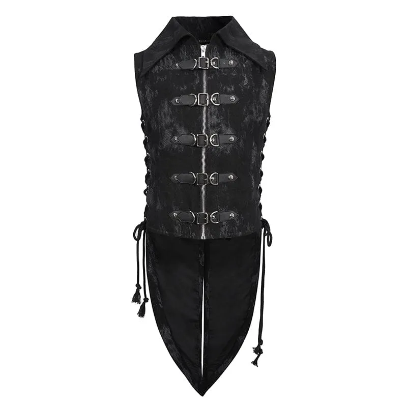Men's Gothic Turn-down Collar Swallow-tailed Buckles Vest