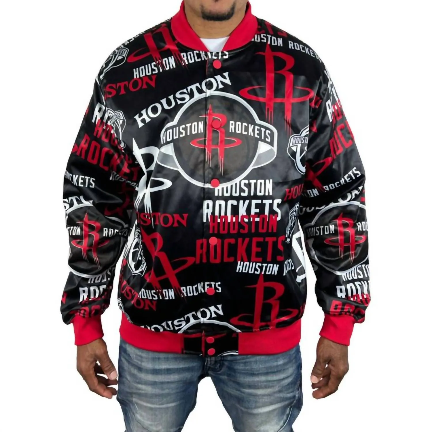 Men's Houston Rockets All Over Print Satin Jacket In Black