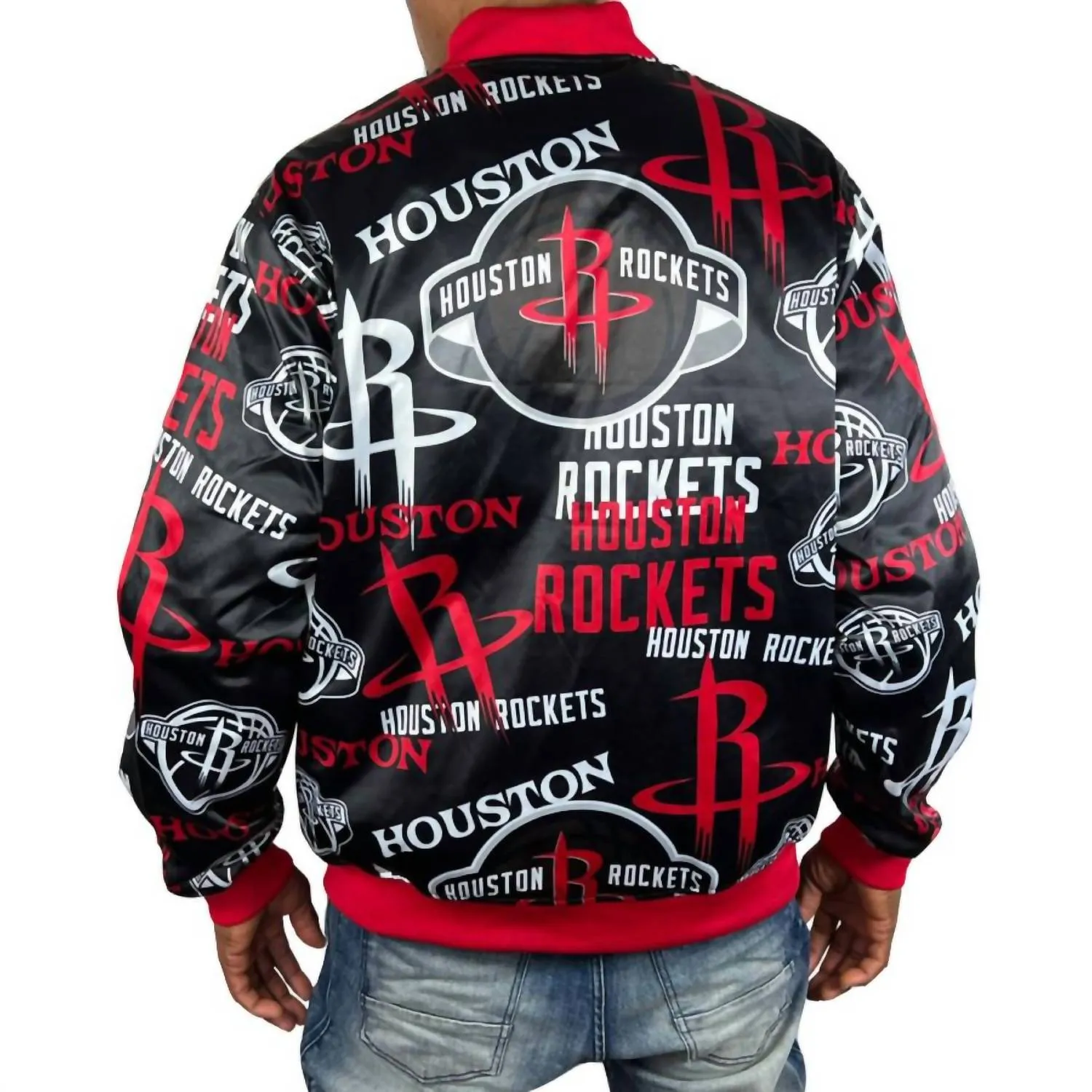Men's Houston Rockets All Over Print Satin Jacket In Black