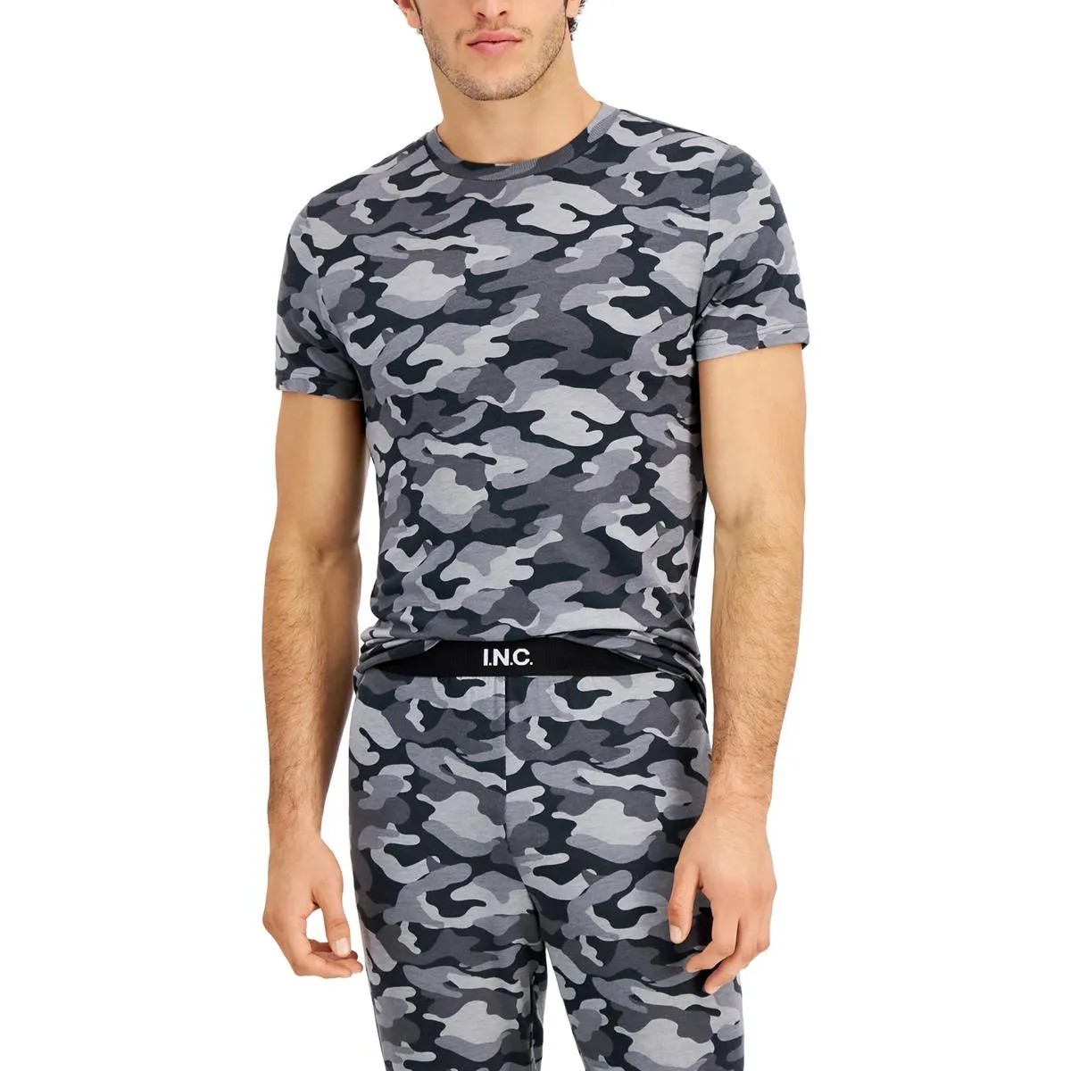 Mens Knit Camo Print Pajama Top