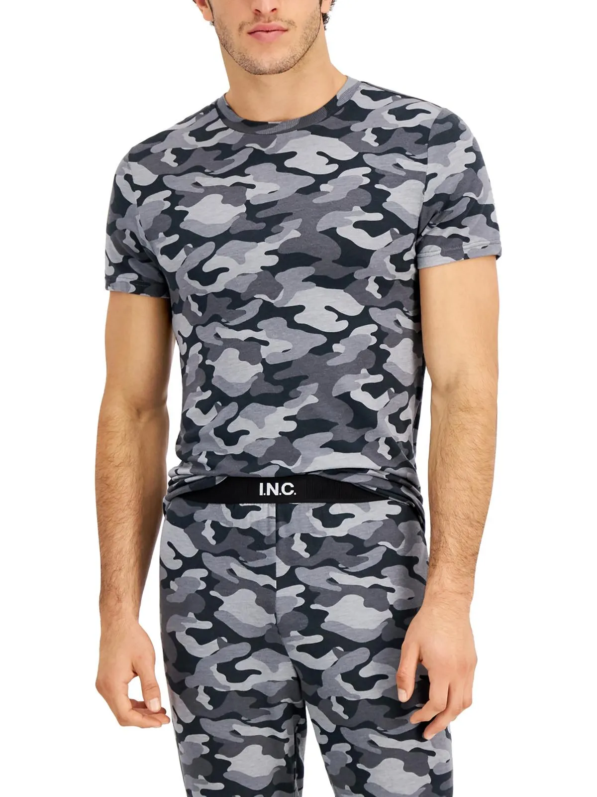 Mens Knit Camo Print Pajama Top