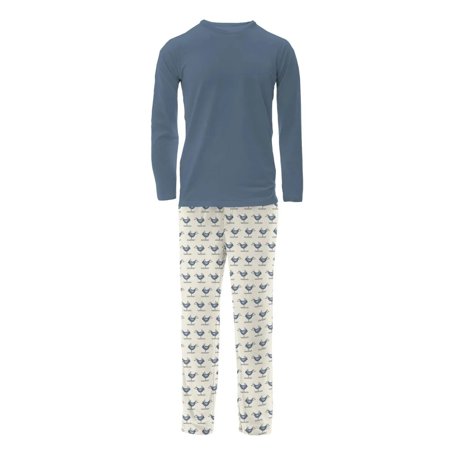 Men's Long Sleeve Pajama Set In Natural Ski Birds