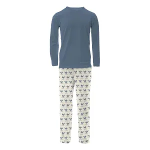 Men's Long Sleeve Pajama Set In Natural Ski Birds