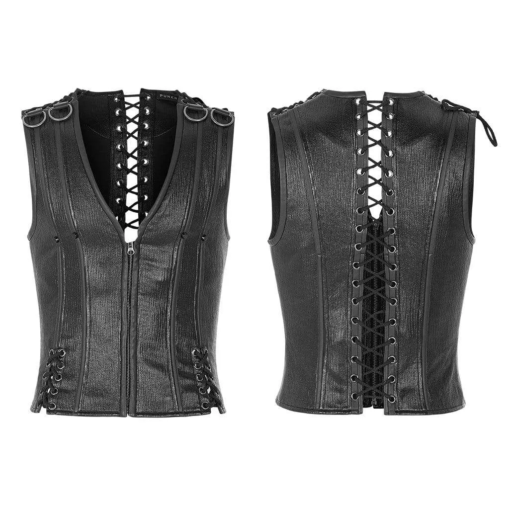 Men's Punk Lace-up Faux Leather Shapewear Vests