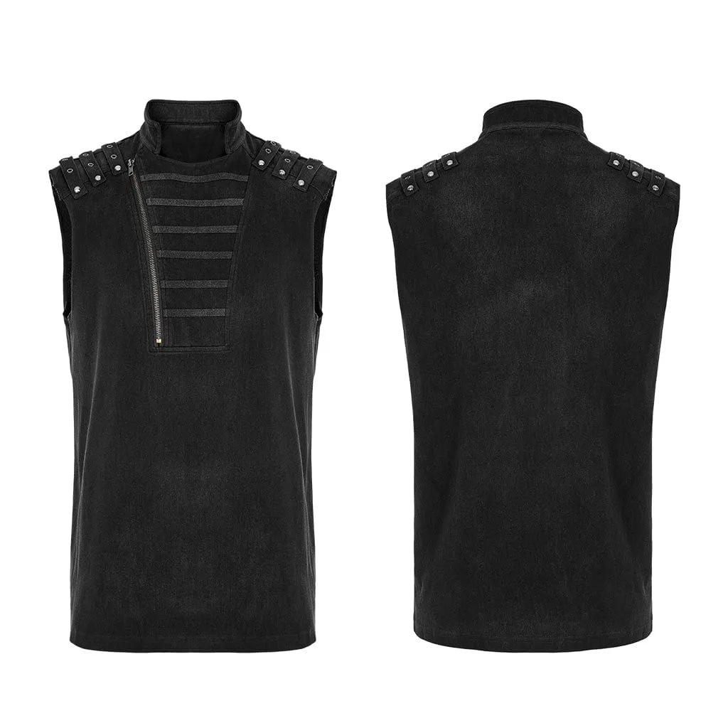 Men's Punk Stand Collar Asymmetric Zipper Vest