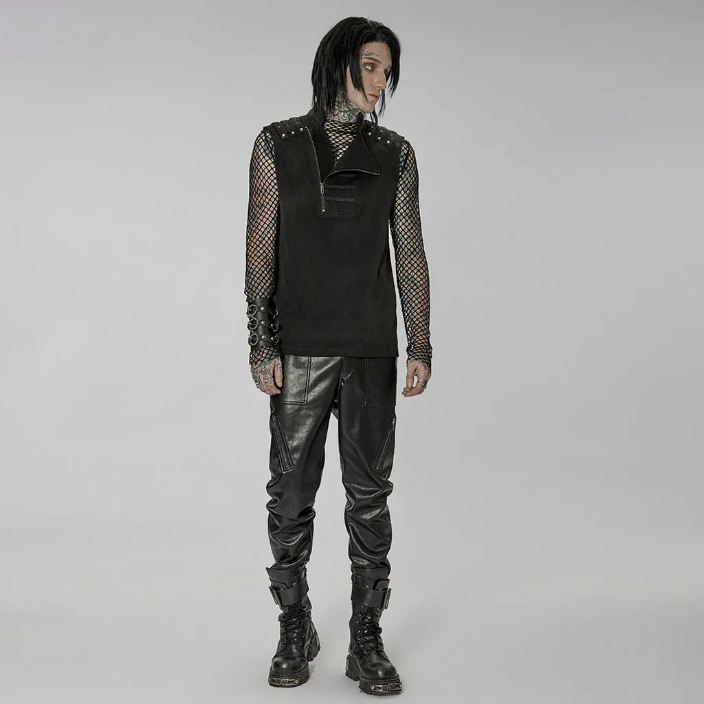 Men's Punk Stand Collar Asymmetric Zipper Vest