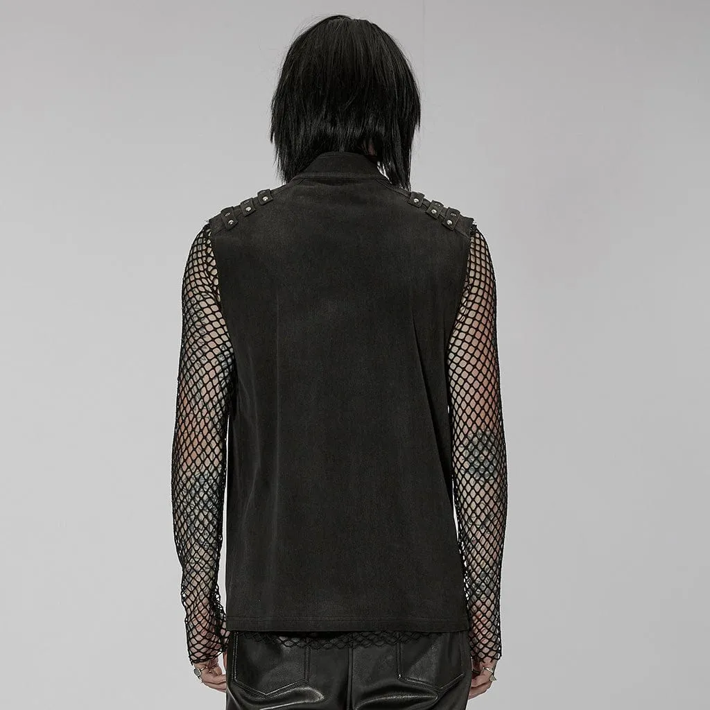 Men's Punk Stand Collar Asymmetric Zipper Vest