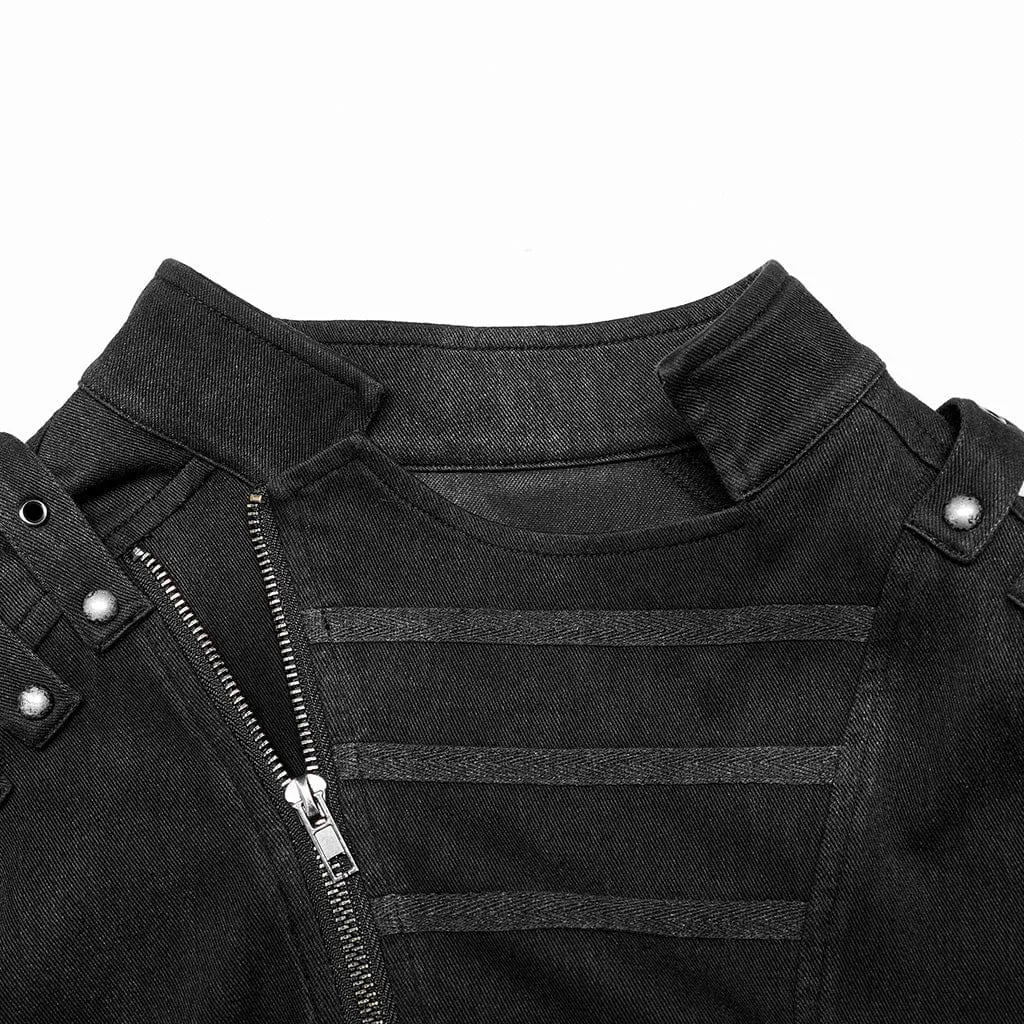 Men's Punk Stand Collar Asymmetric Zipper Vest