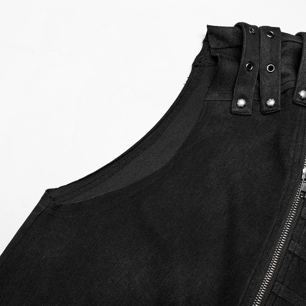 Men's Punk Stand Collar Asymmetric Zipper Vest