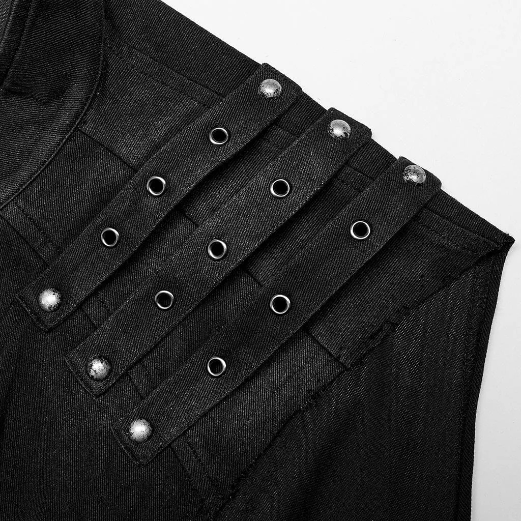 Men's Punk Stand Collar Asymmetric Zipper Vest