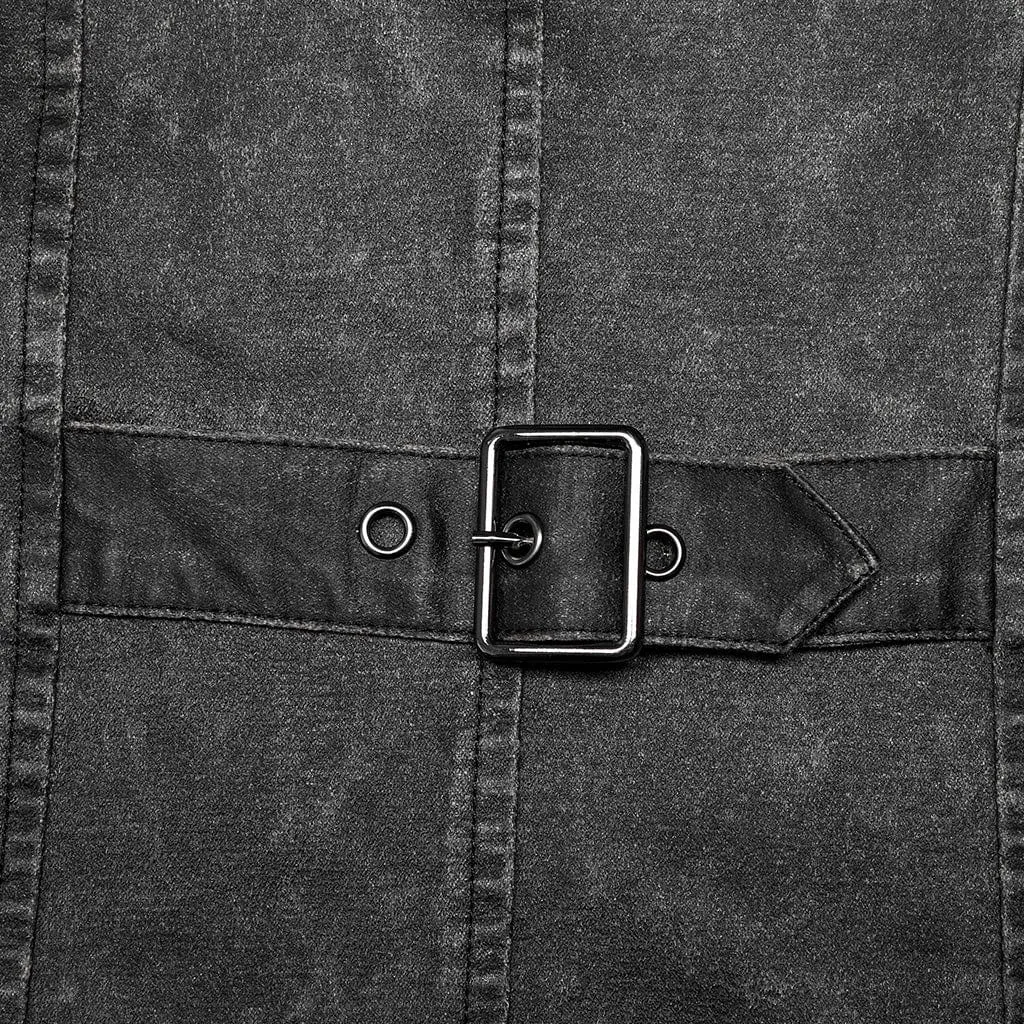 Men's Punk Stand Collar Buckle Distressed Vest
