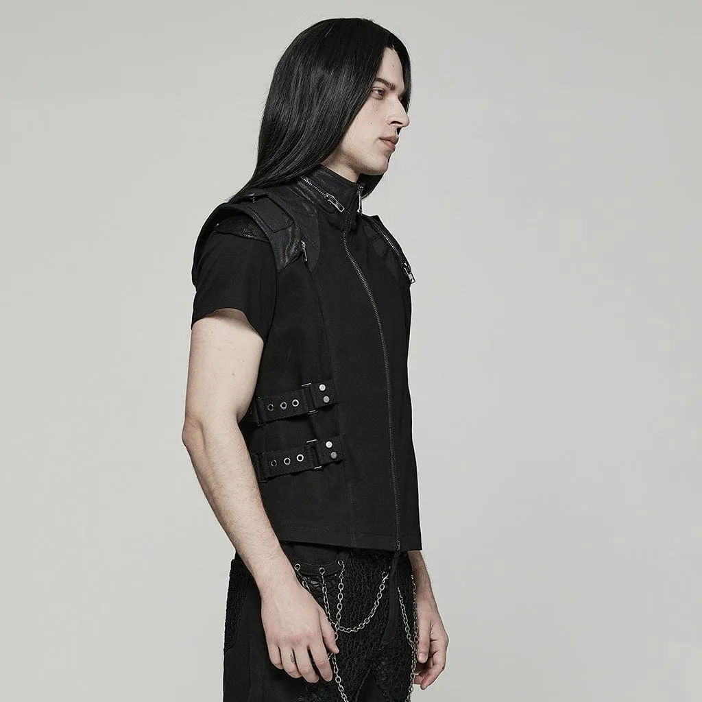 Men's Punk Stand Collar Strap Vest