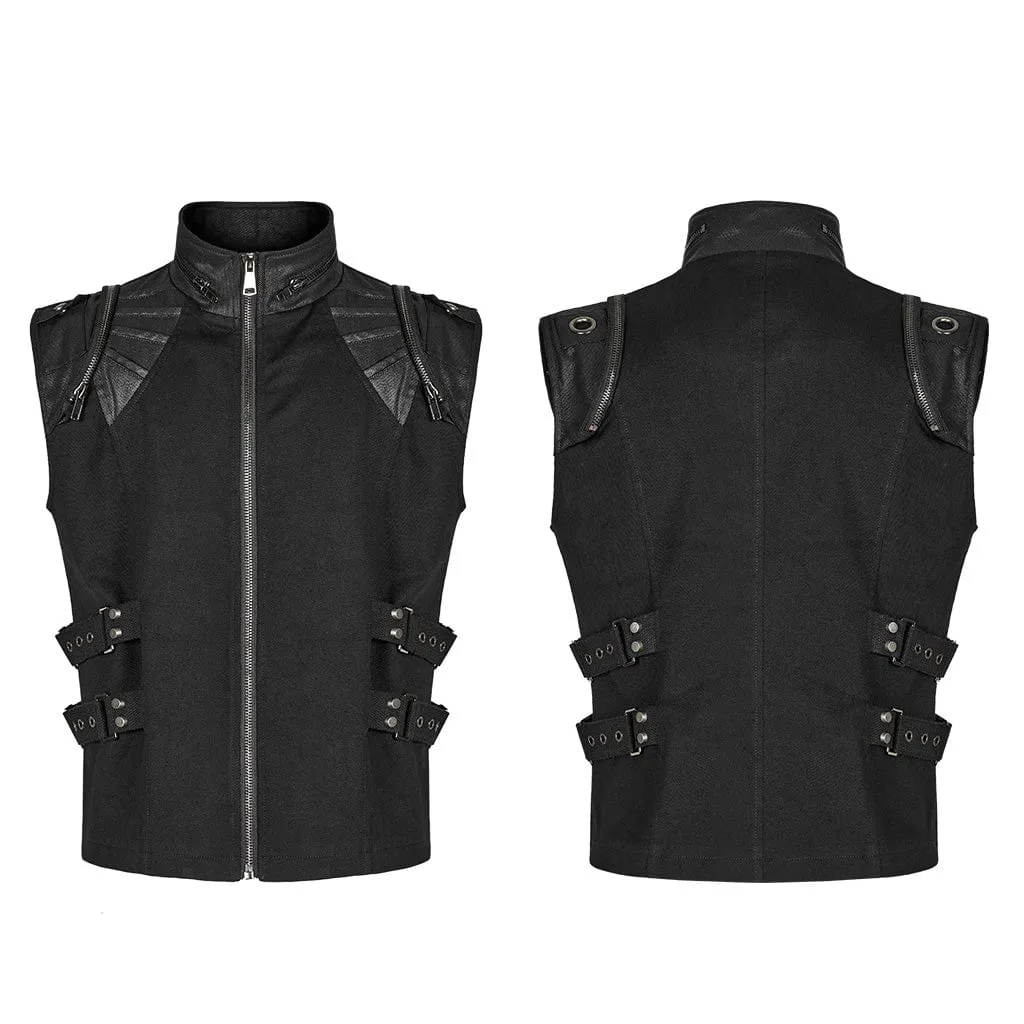 Men's Punk Stand Collar Strap Vest
