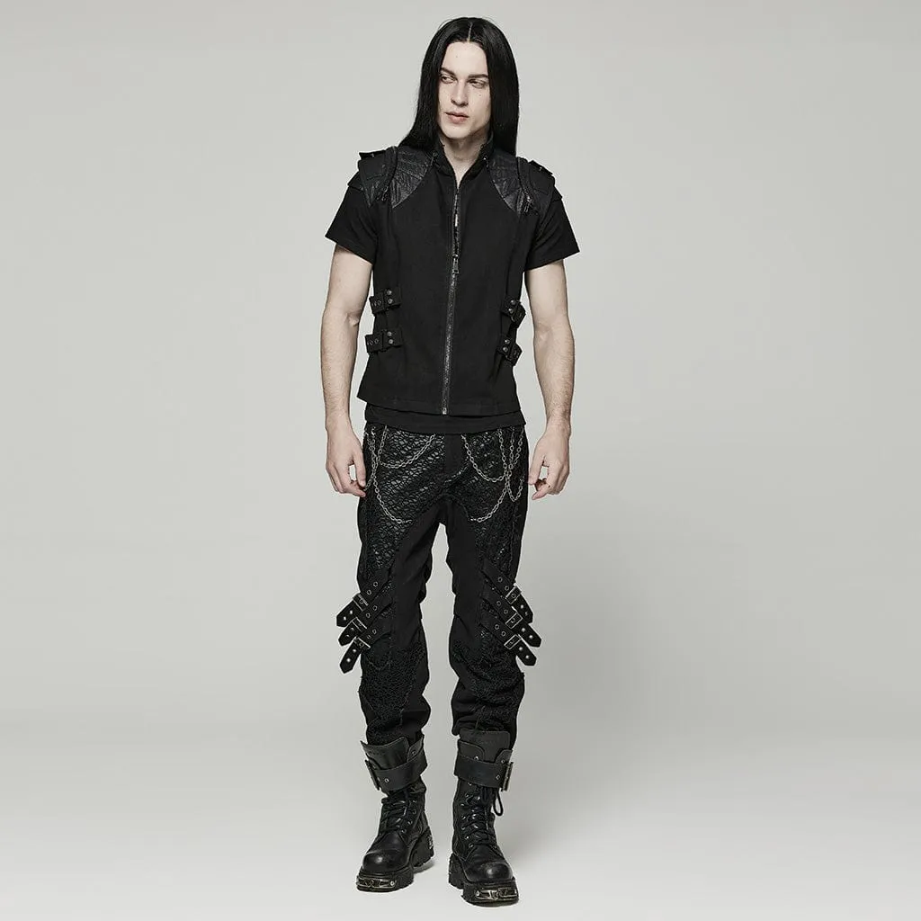 Men's Punk Stand Collar Strap Vest