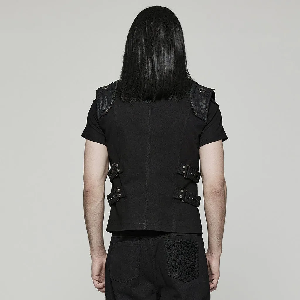 Men's Punk Stand Collar Strap Vest