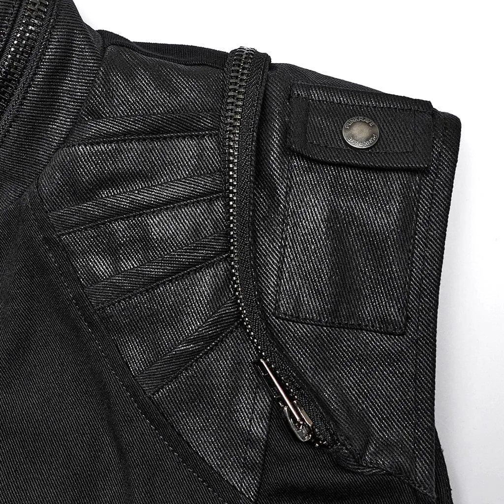 Men's Punk Stand Collar Strap Vest