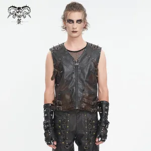 Men's Punk Studded Black Faux Leather Vest