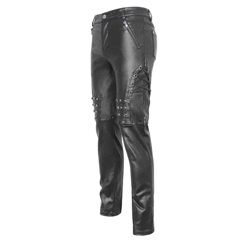 Men's Punk Studded Lace-up Pants