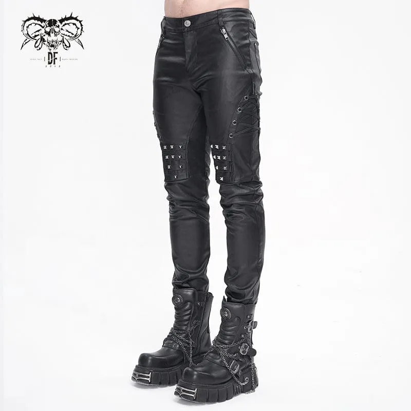 Men's Punk Studded Lace-up Pants