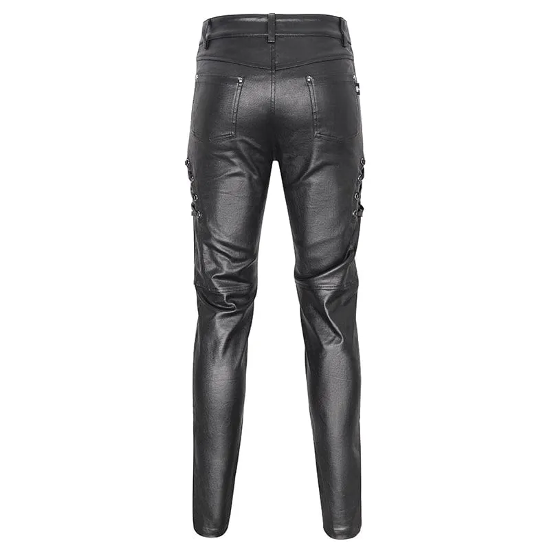 Men's Punk Studded Lace-up Pants